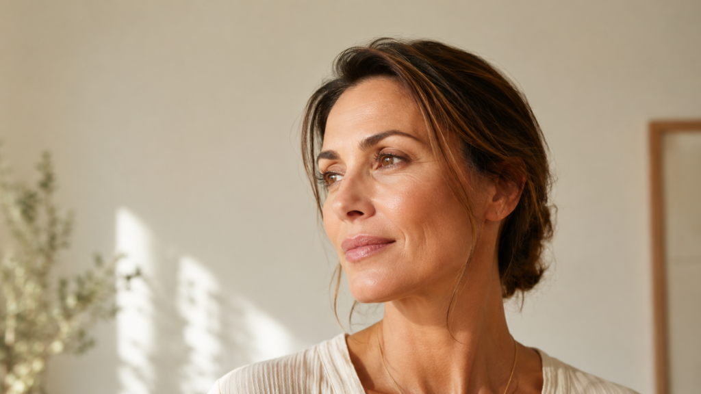 Close-up portrait of a woman with glowing skin after a non surgical facial